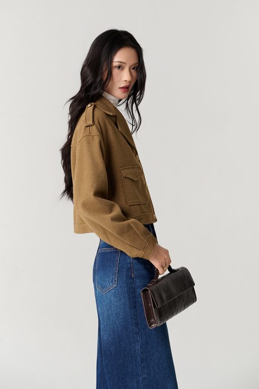 Áo khoác dạ croptop túi ốp 1 bên