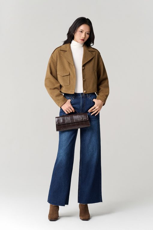 Áo khoác dạ croptop túi ốp 1 bên