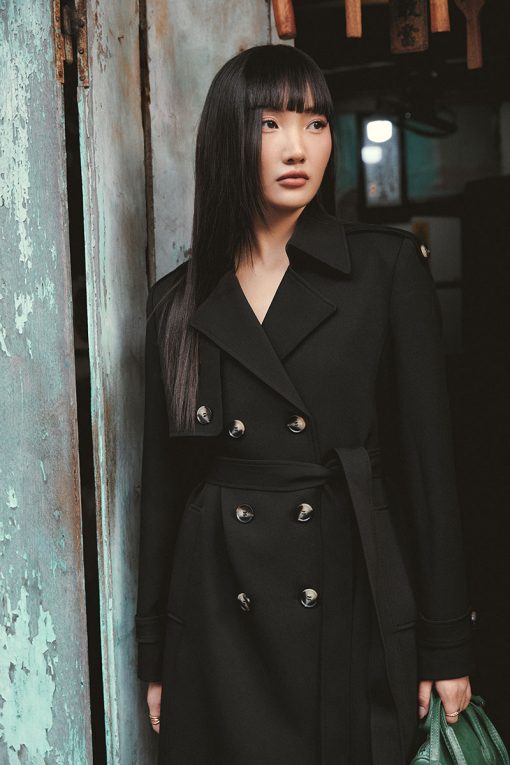 Áo khoác dáng dài bong ngực đính cúc