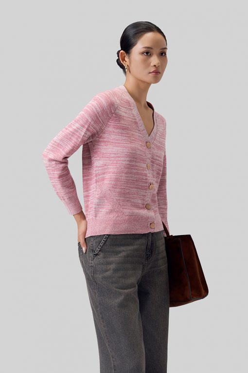 Áo khoác len tay raglan cổ V 5 cúc