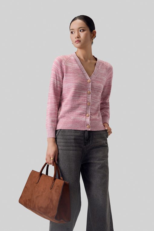 Áo khoác len tay raglan cổ V 5 cúc