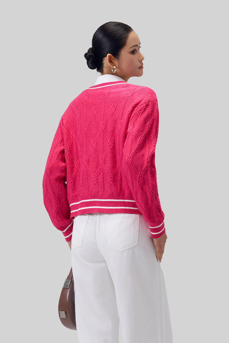 Áo khoác len túi ốp bo phối kẻ