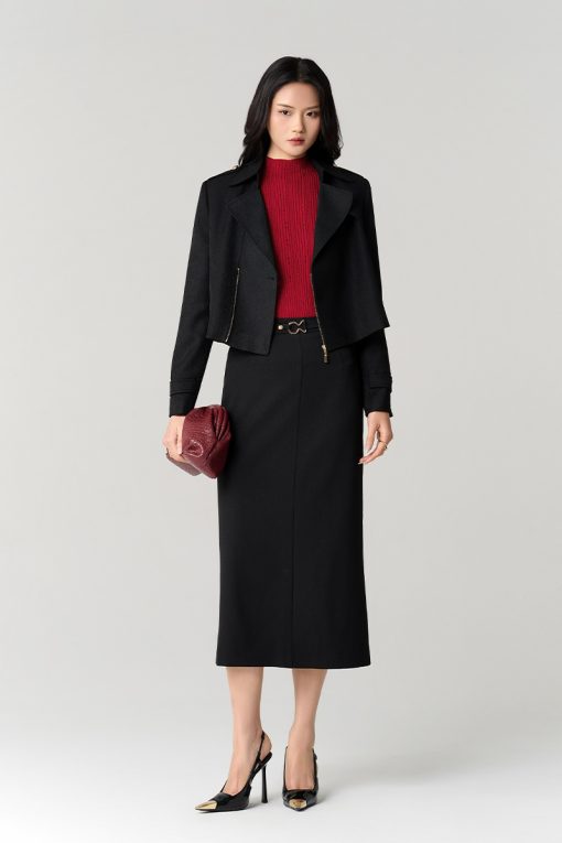 Chân váy dài đai kẹp sườn đính cúc