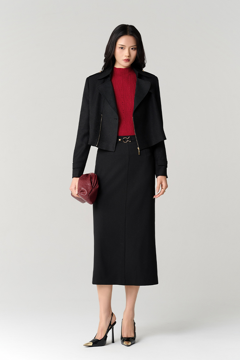 Chân váy dài đai kẹp sườn đính cúc