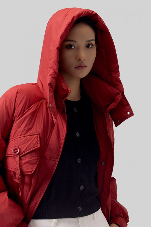 Áo khoác phao dáng lửng eo rút dây