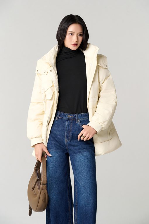 Áo khoác phao dáng lửng eo rút dây