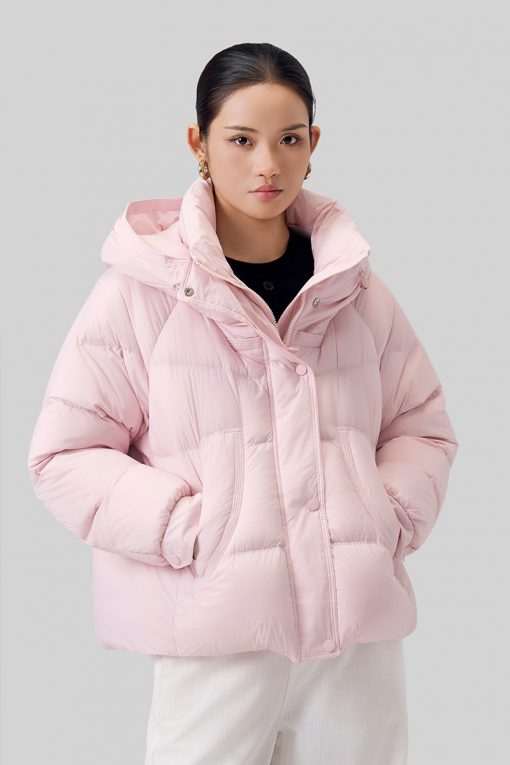 Áo khoác phao dáng ngắn đáp túi cong