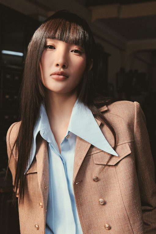 Áo khoác text 2 hàng cúc kẹp nắp túi ngực