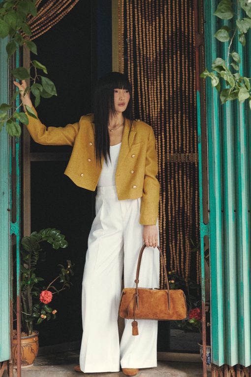 Áo khoác tweed 2 hàng cúc gấu chéo