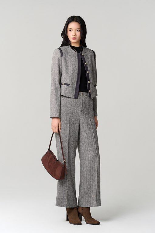 Áo khoác tweed croptop phối nẹp cơi giả