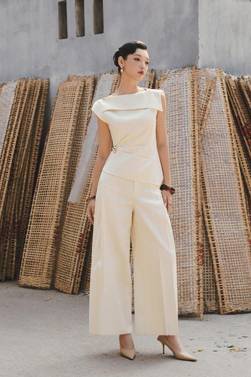 Quần suông bong hông xếp ly bung