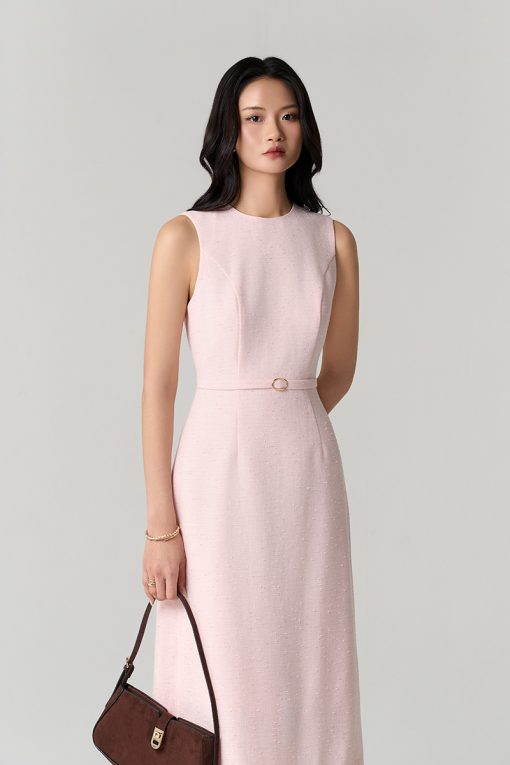 Đầm tweed A dài SN đai eo kẹp sườn