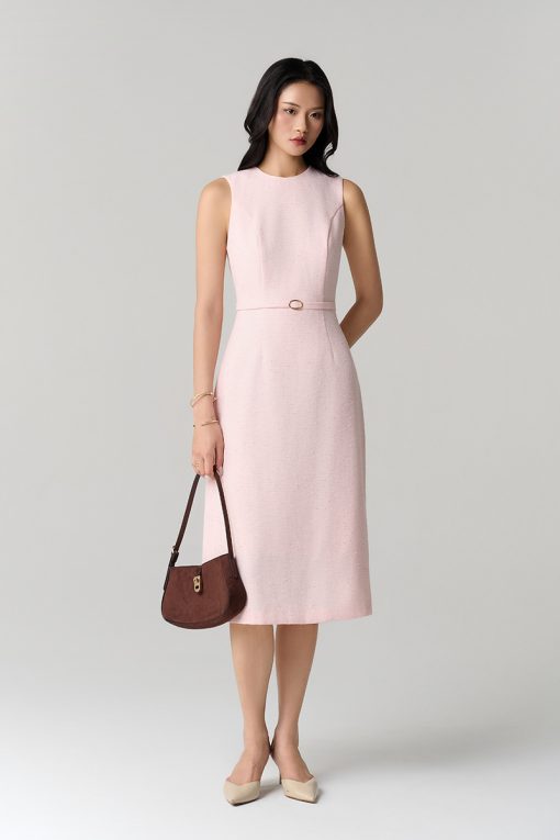 Đầm tweed A dài SN đai eo kẹp sườn