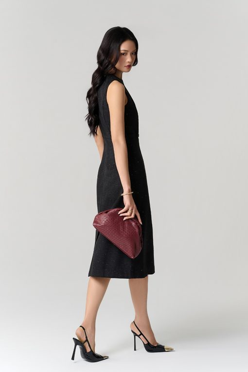 Đầm tweed A dài SN đai eo kẹp sườn