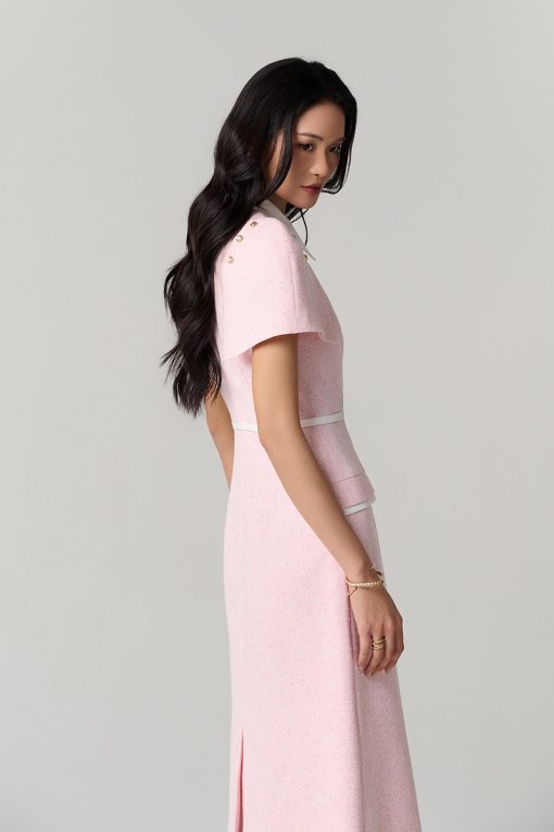 Đầm tweed phối cổ tay cài rời