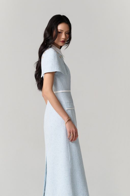 Đầm tweed phối cổ tay cài rời