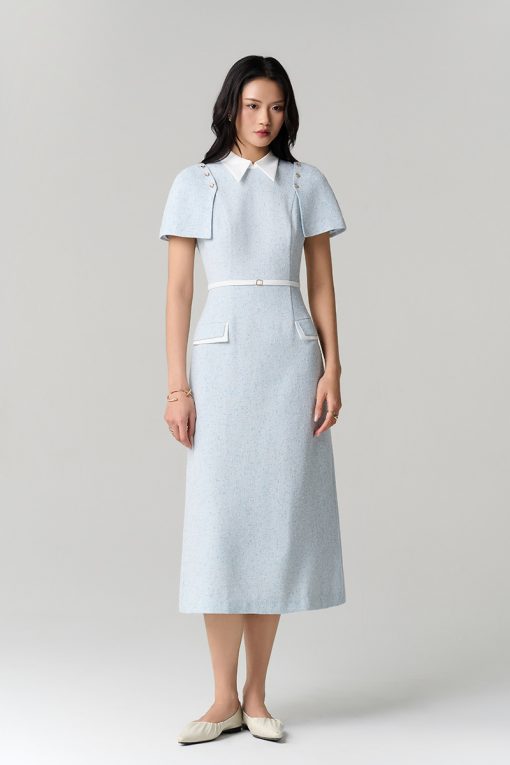 Đầm tweed phối cổ tay cài rời