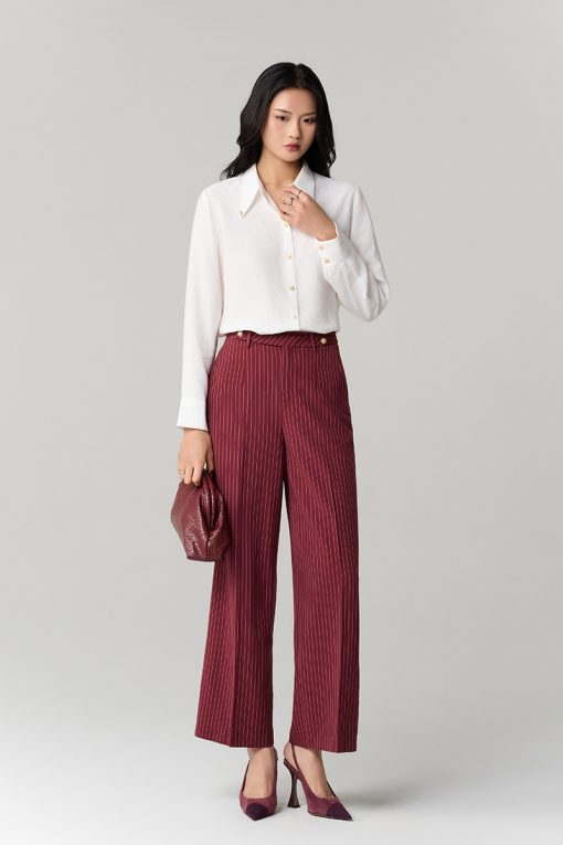 Quần suông kẻ quai nhê cạp cài cúc