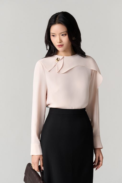 VSơ mi DT cổ thuyền lệch bèo ngực