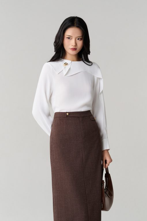 Sơ mi DT cổ thuyền lệch bèo ngực