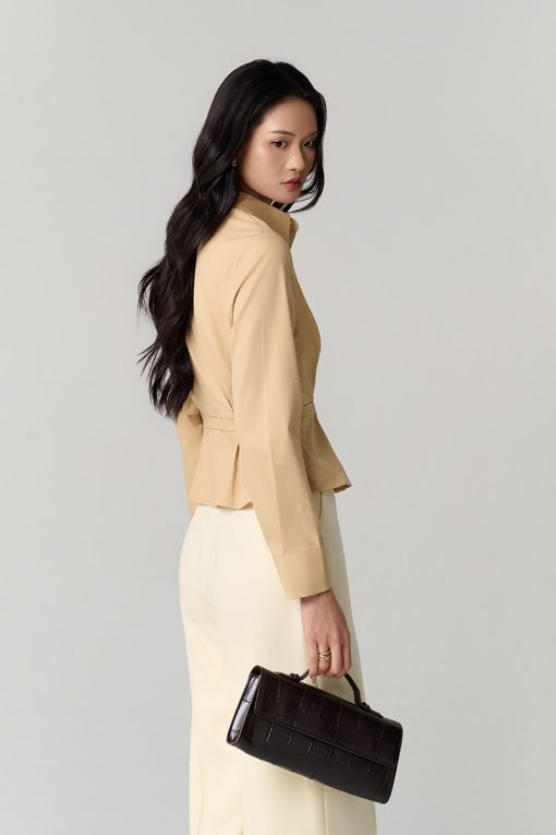 Sơ mi DT xếp ly eo, gấu xoè kèm đai