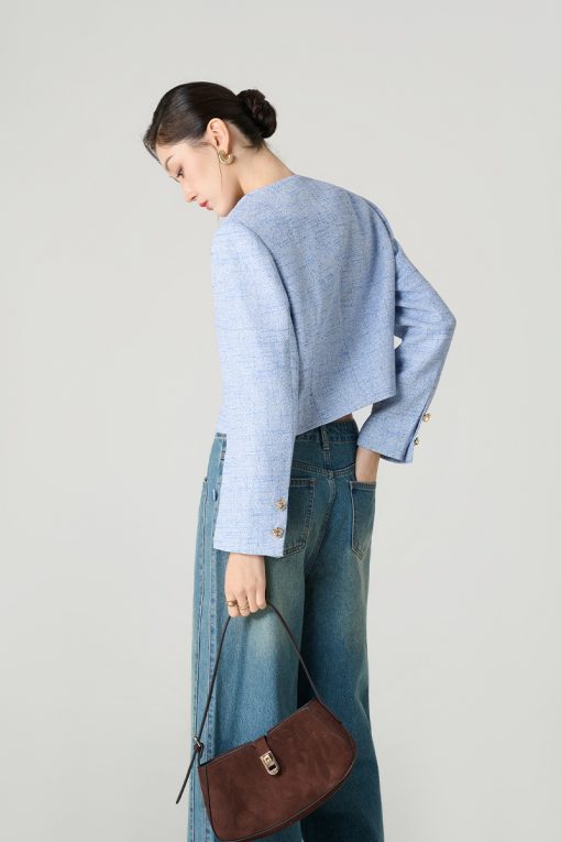 Áo khoác tweed cổ 2 ve phối denim