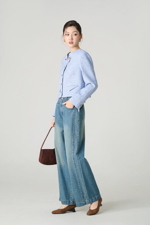 Áo khoác tweed croptop cổ bẻ lật