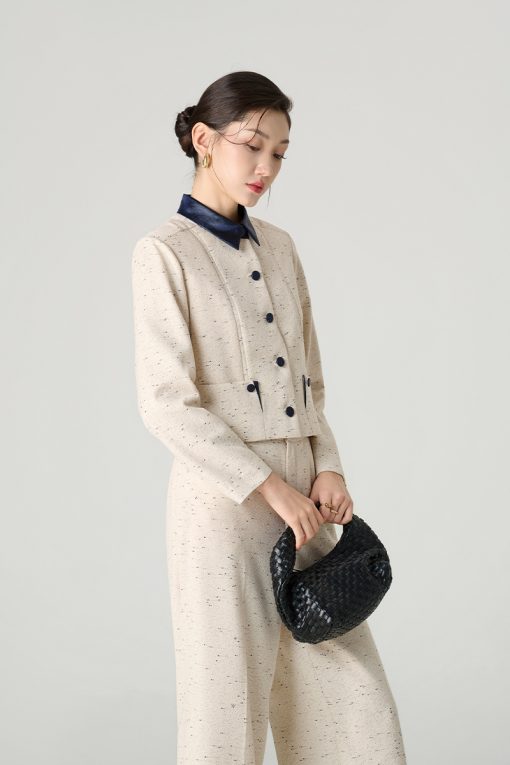 Áo kiểu DT croptop phối cổ, lé miệng túi