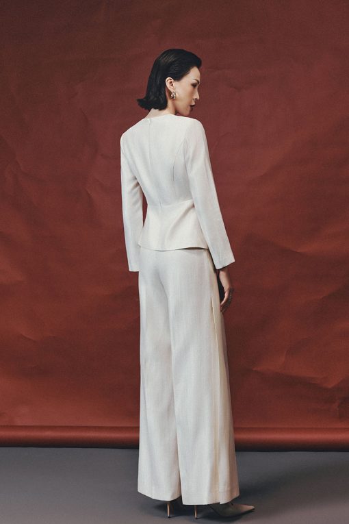 Áo kiểu peplum lệch cổ V xếp ly eo