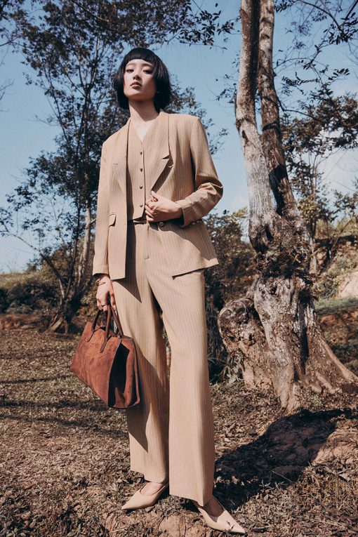 Quần suông kẻ cạp quai nhê