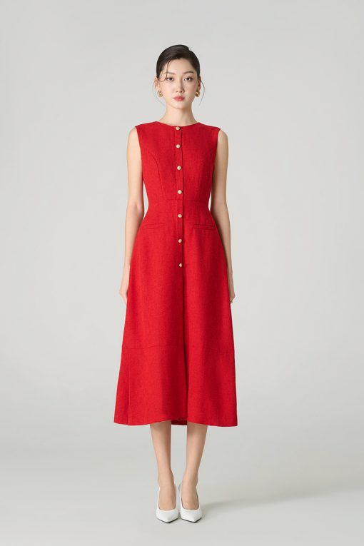 Đầm tweed xoè SN, nẹp giả TT