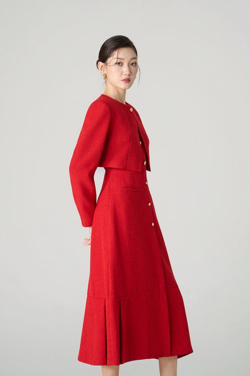 Áo khoác tweed lửng, cổ cài cúc