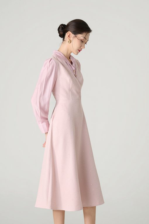 Đầm tweed xoè phôi cổ cách điệu