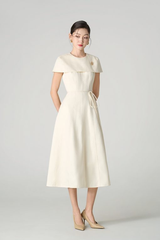 Đầm xoè tay cape can diễu thân kèm dây