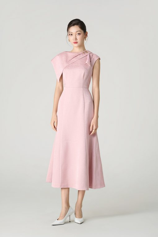 Đầm xoè tùng đuôi cá vạt vai bồng lệch