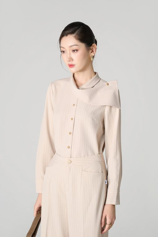 Sơ mi DT lá cổ vắt lệch vai