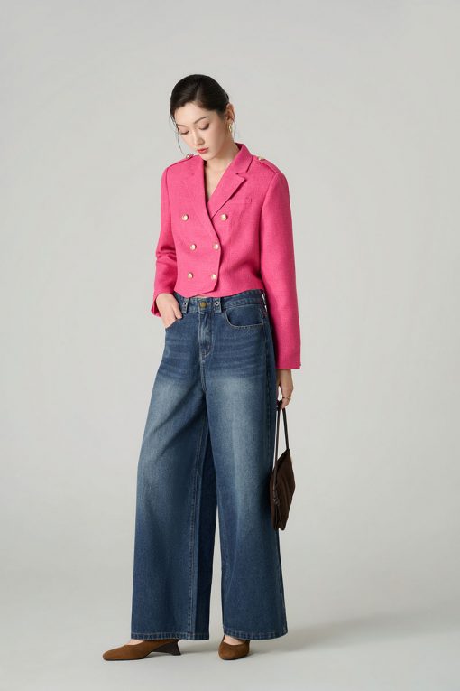 Áo khoác tweed 2 hàng cúc gấu chéo