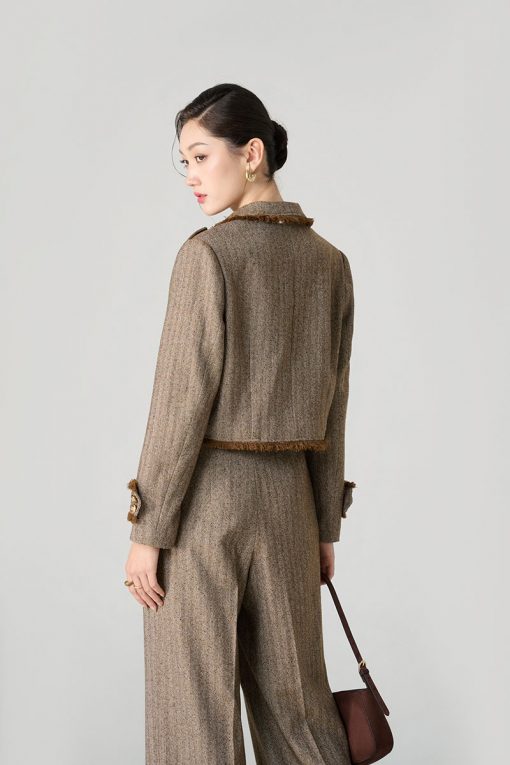 Áo khoác tweed cá vai, rút tua