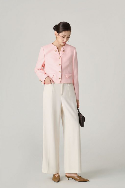 Áo khoác tweed croptop cổ bẻ lật