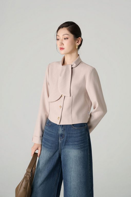 Áo kiểu DT croptop cổ vắt nơ