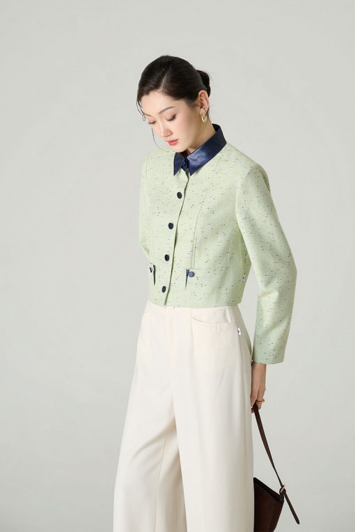 Áo kiểu DT croptop phối cổ, lé miệng túi