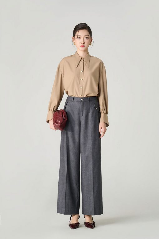 Quần suông lật giả túi đính cúc